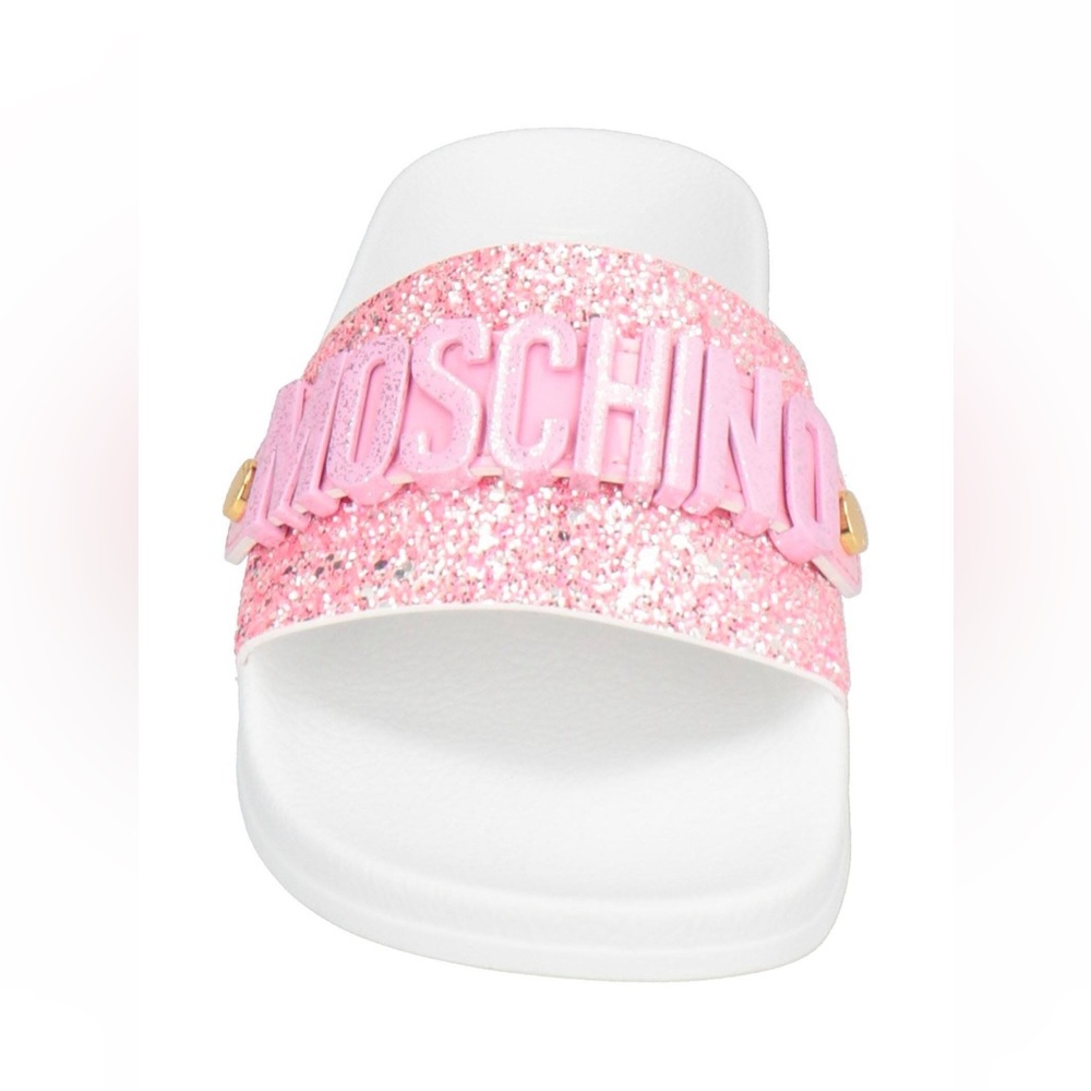 Moschino Pink Glitter Slide Sandals
